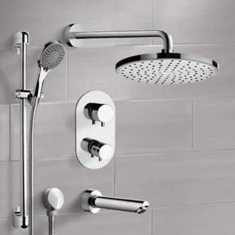 Tub and Shower Faucet Thermostatic Tub and Shower Faucet Set with Handheld and Rain Shower Head Remer TSR48